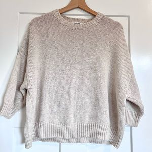 Splendid Slouchy Crew Neck Cotton Sweater Cream/Beige
